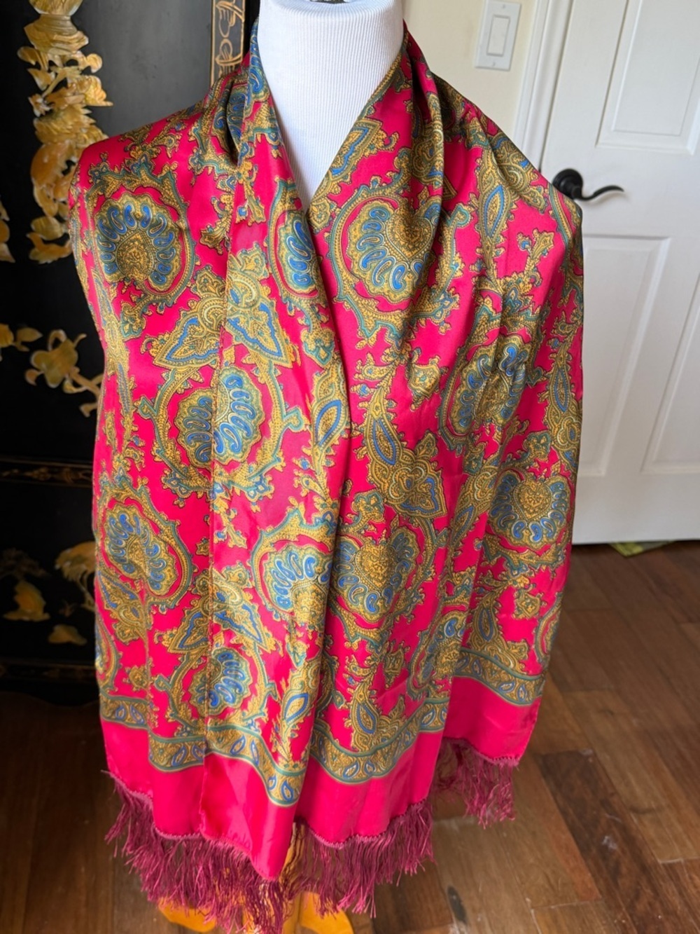 Vibrant Red Paisley Fringe Shawl